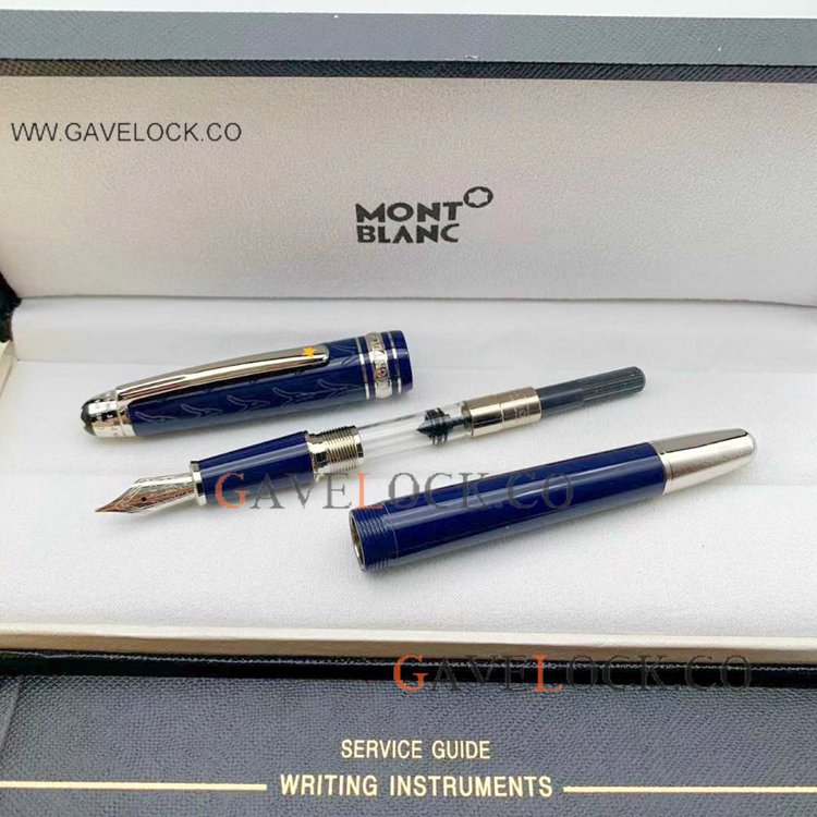 AAA Grade Montblanc Petit Prince Classique 145 Fountain Pen Blue Silver